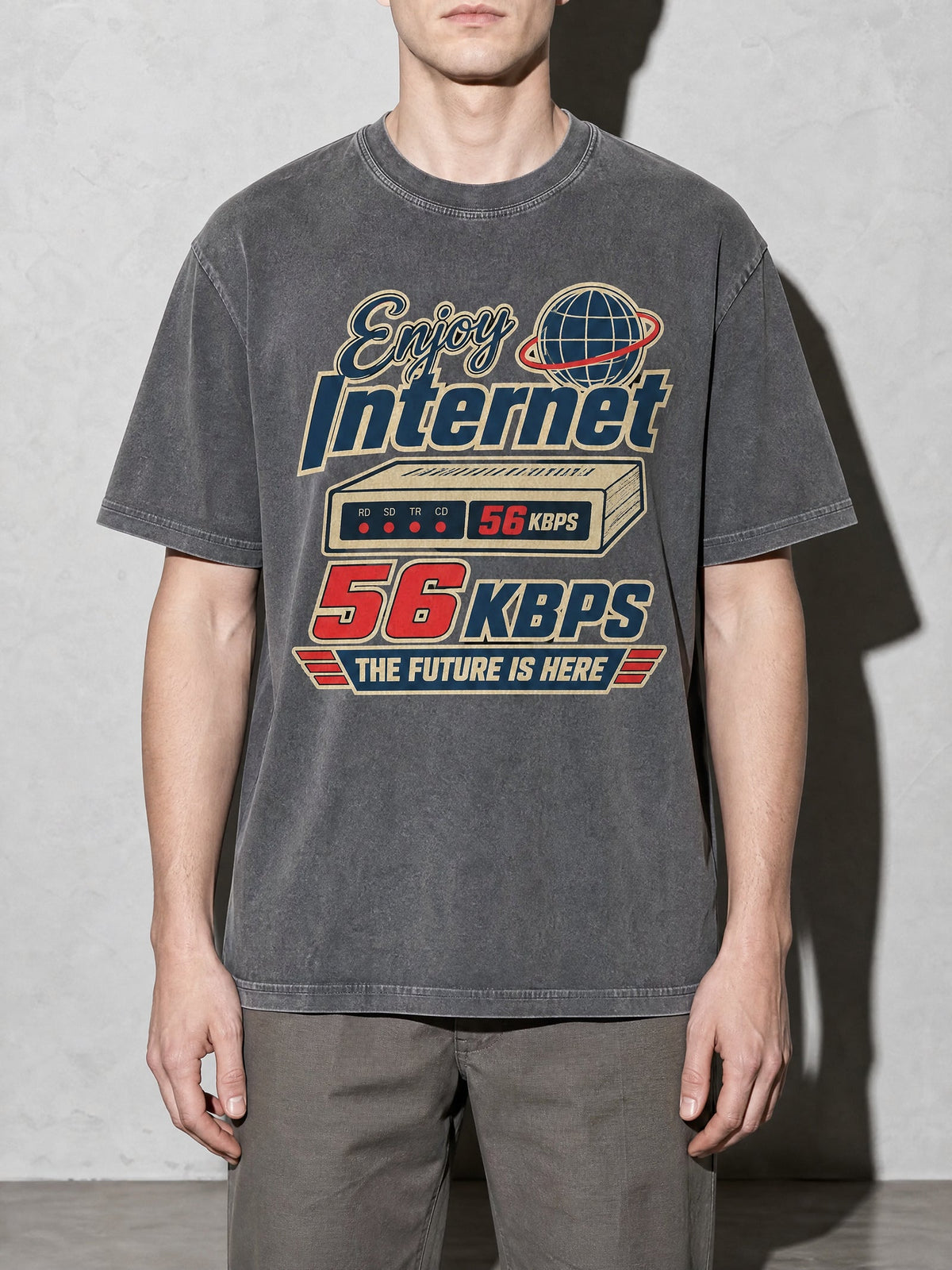 Enjoy Internet 56 Kbps Premium Shirt - Pepper - on-model zoom