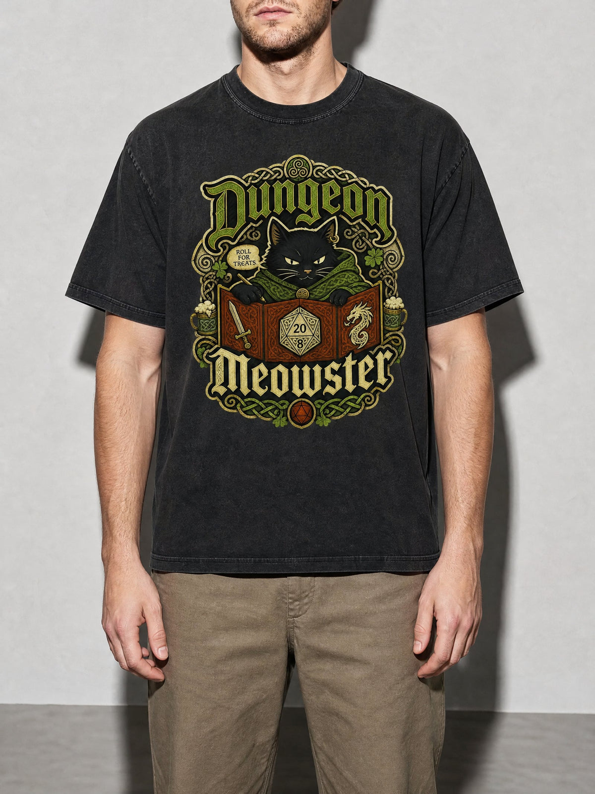 Dungeon Meowster Premium Shirt - Black - on-model zoom