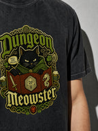 Dungeon Meowster Premium Shirt - Black - printed fabric detail