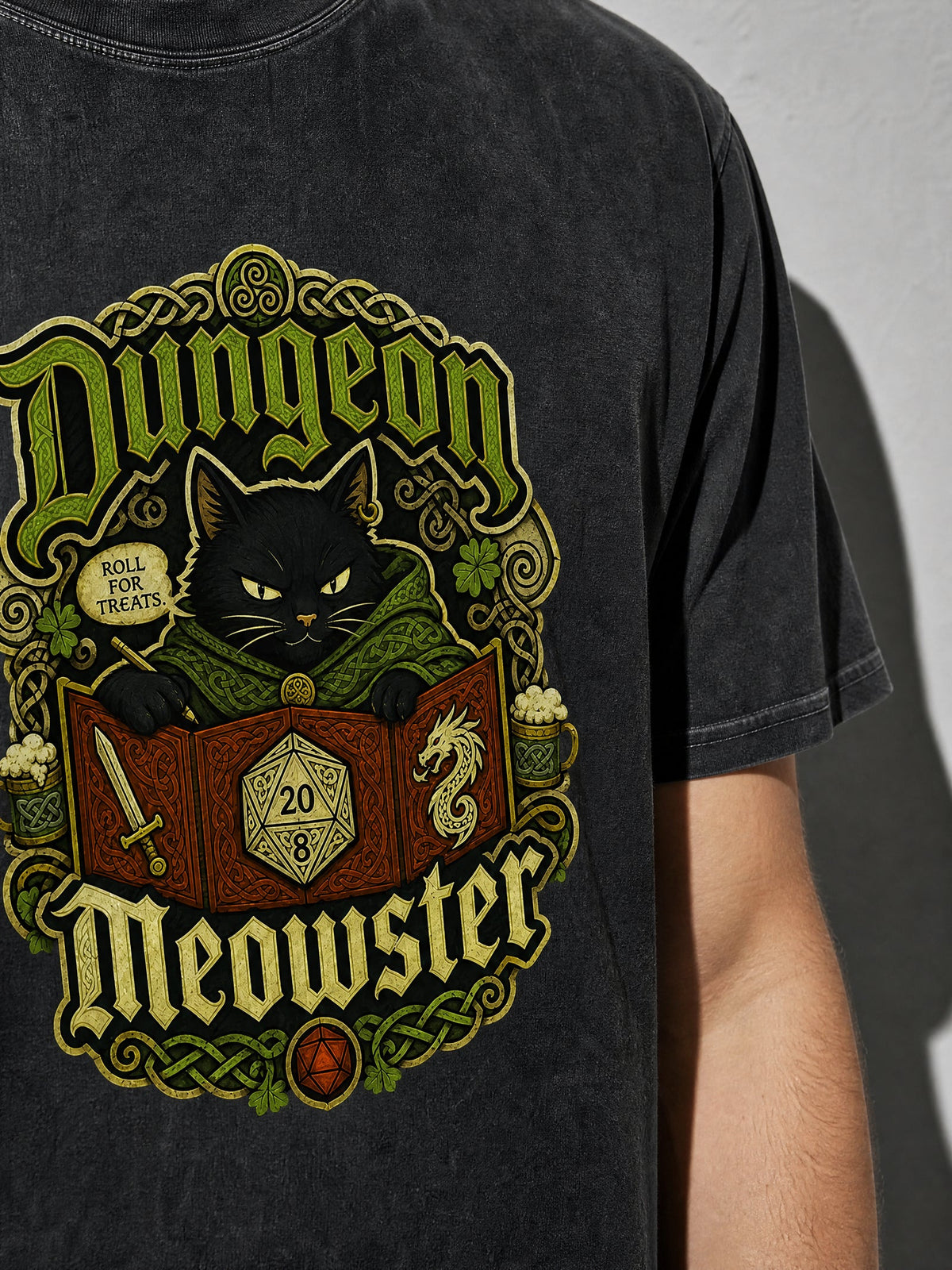 Dungeon Meowster Premium Shirt - Black - printed fabric detail