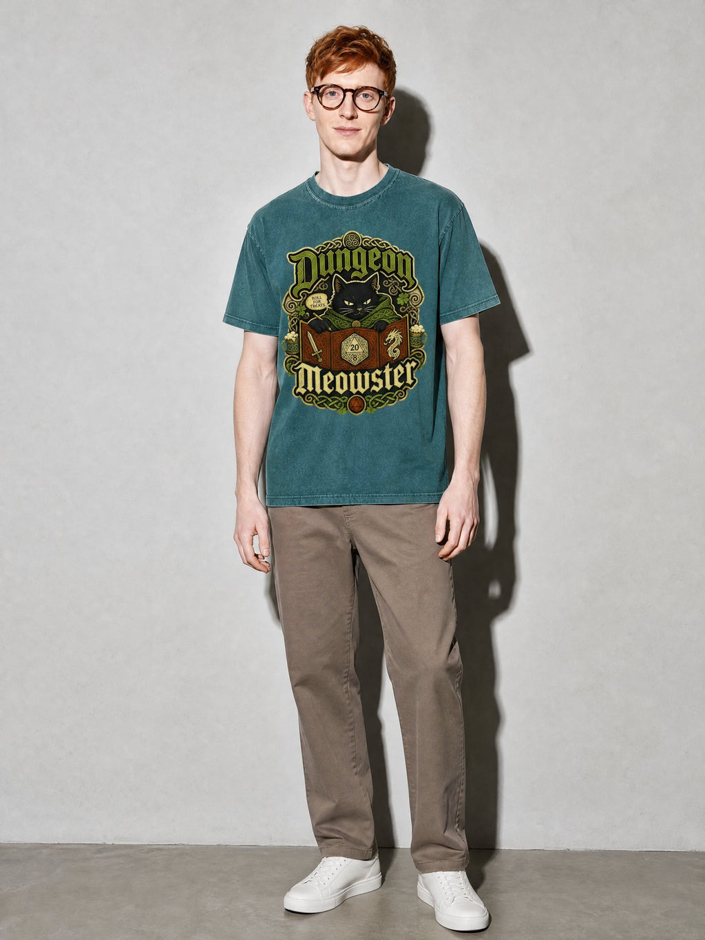 Dungeon Meowster Premium Shirt - Blue Spruce - on-model full length
