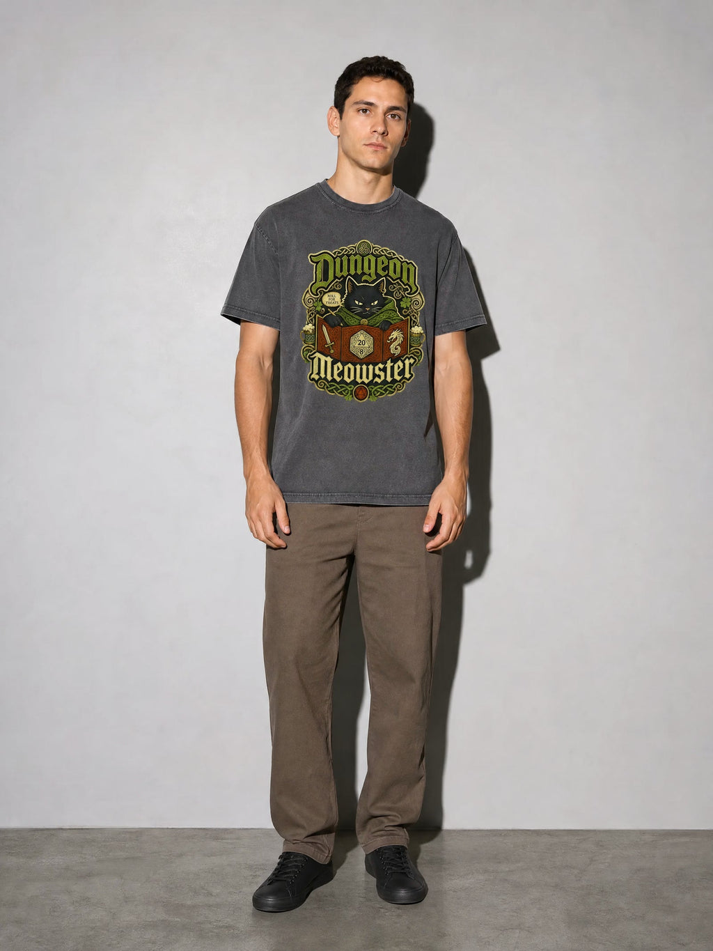 Dungeon Meowster Premium Shirt - Pepper - on-model full length