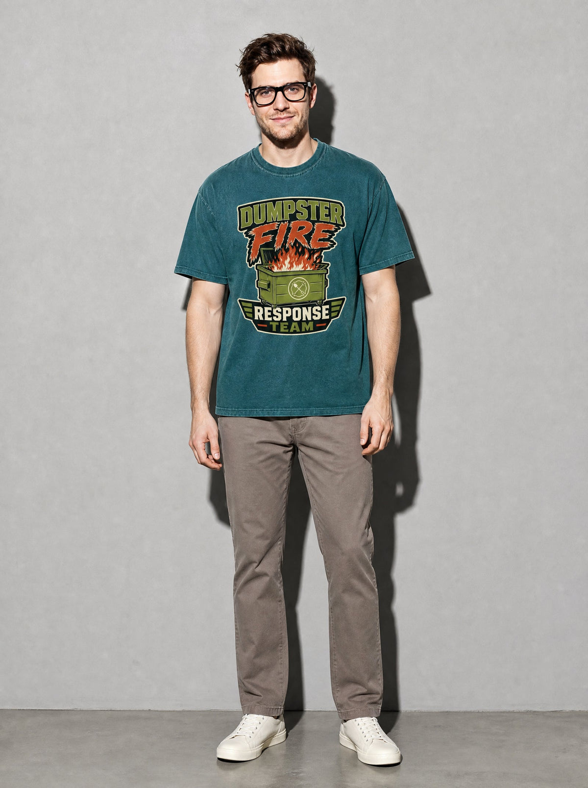Dumpster Fire Response Team Premium Shirt - Blue Spruce - on-model full length