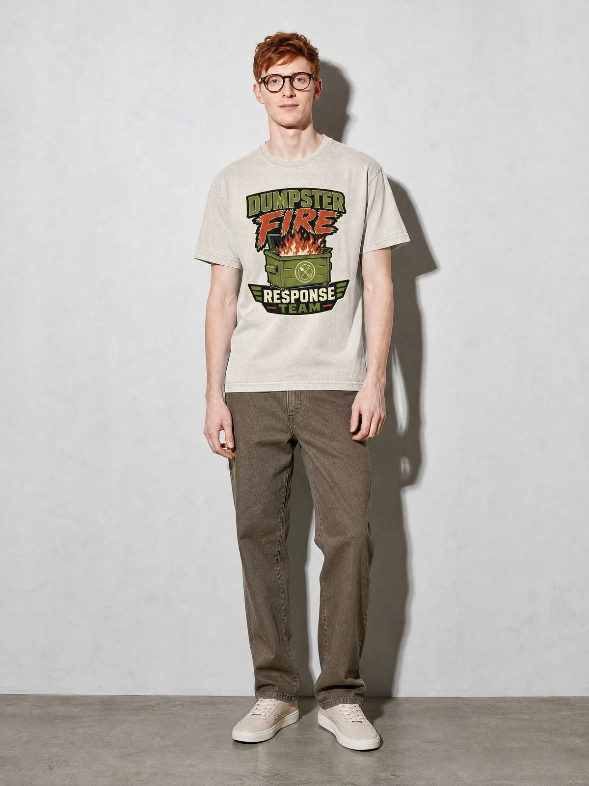 Dumpster Fire Response Team Premium Shirt - Ivory - on-model full length