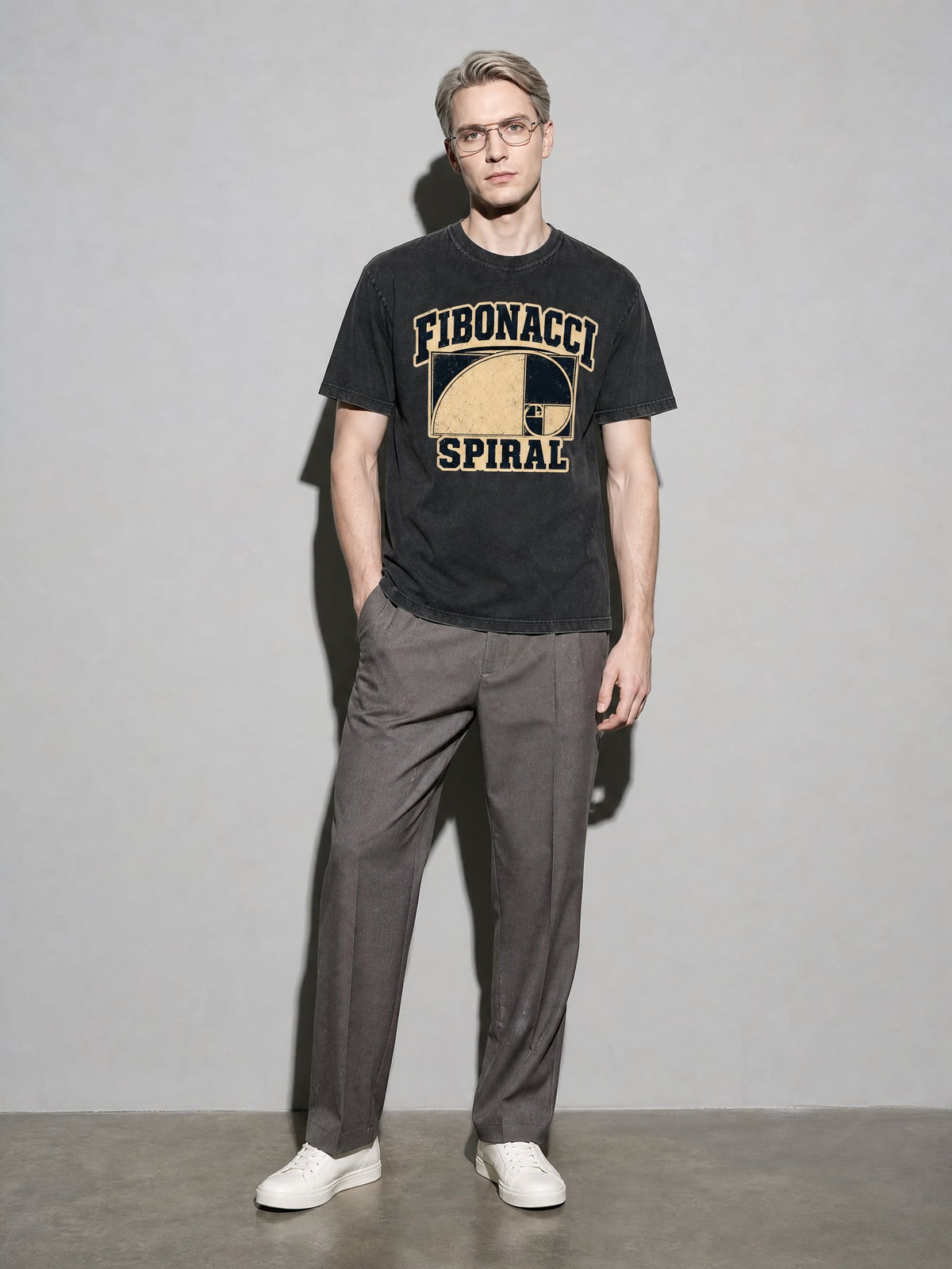 Fibonacci Spiral Premium Shirt - Black - on-model full length