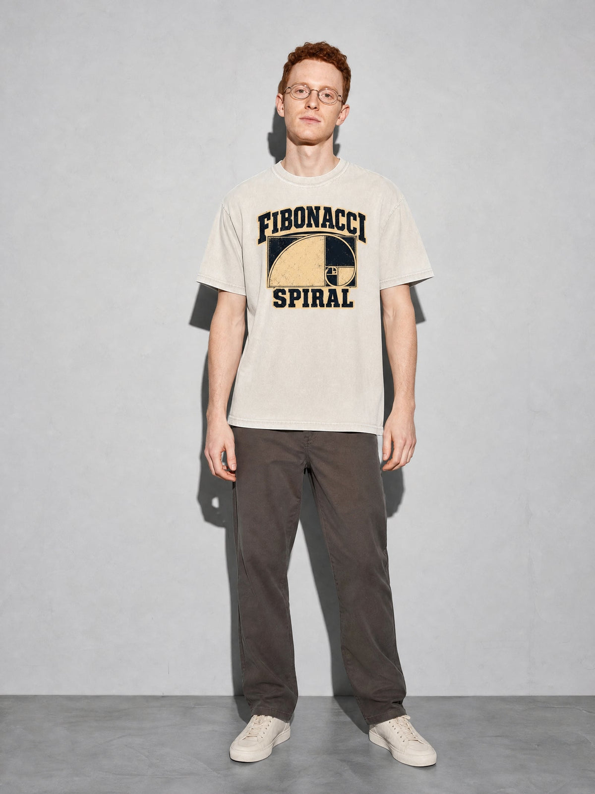 Fibonacci Spiral Premium Shirt - Ivory - on-model full length