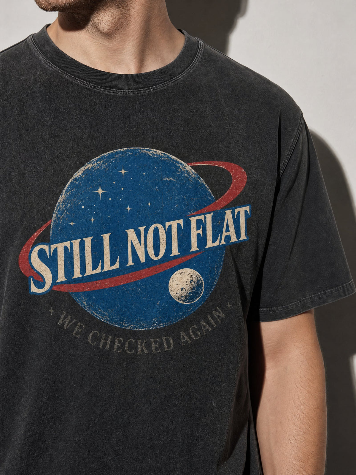 Still Not Flat: We Checked Again Premium Shirt - Black - printed fabric detail
