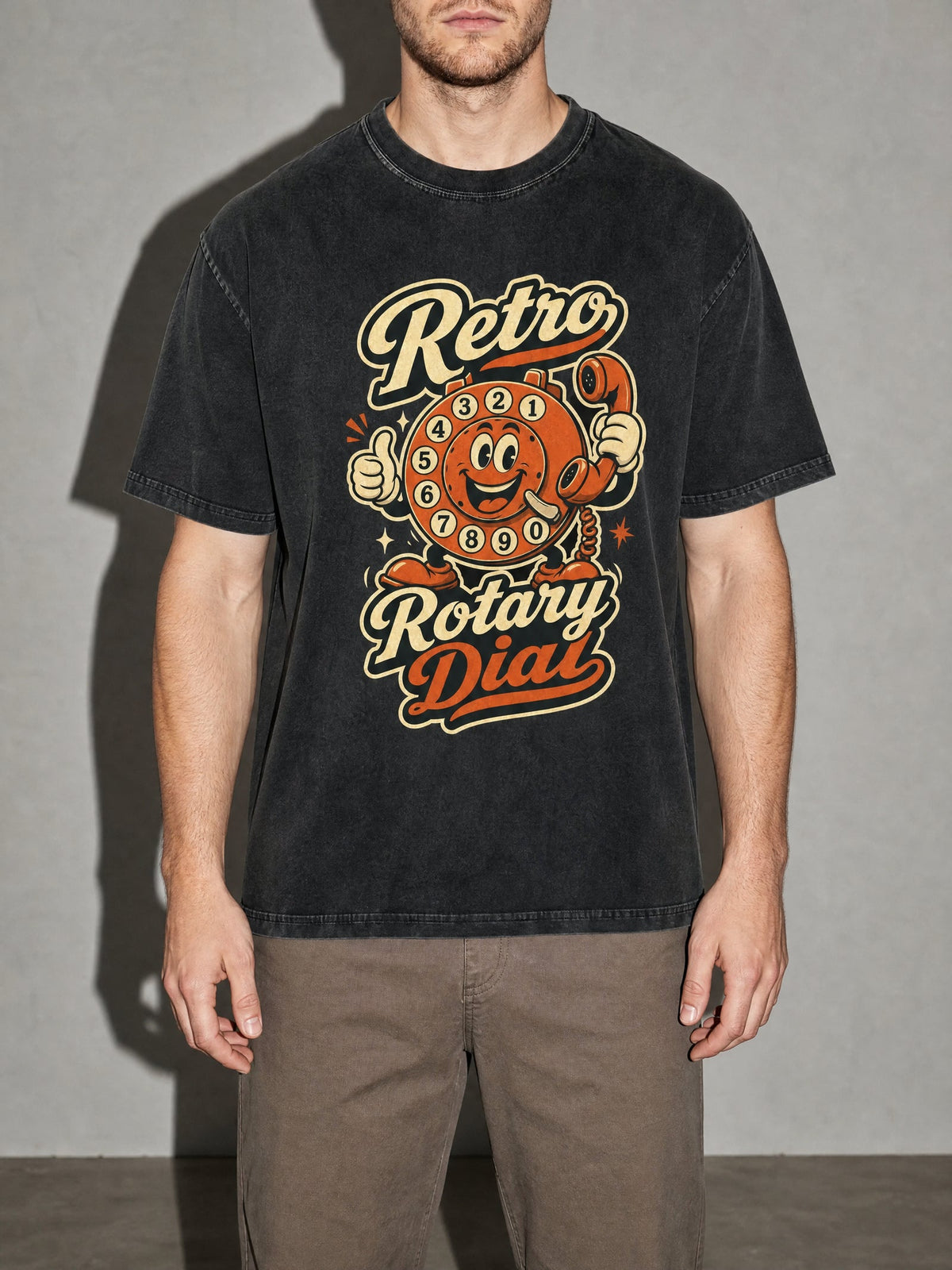 Retro Rotary Dial Premium Shirt - Black - on-model zoom