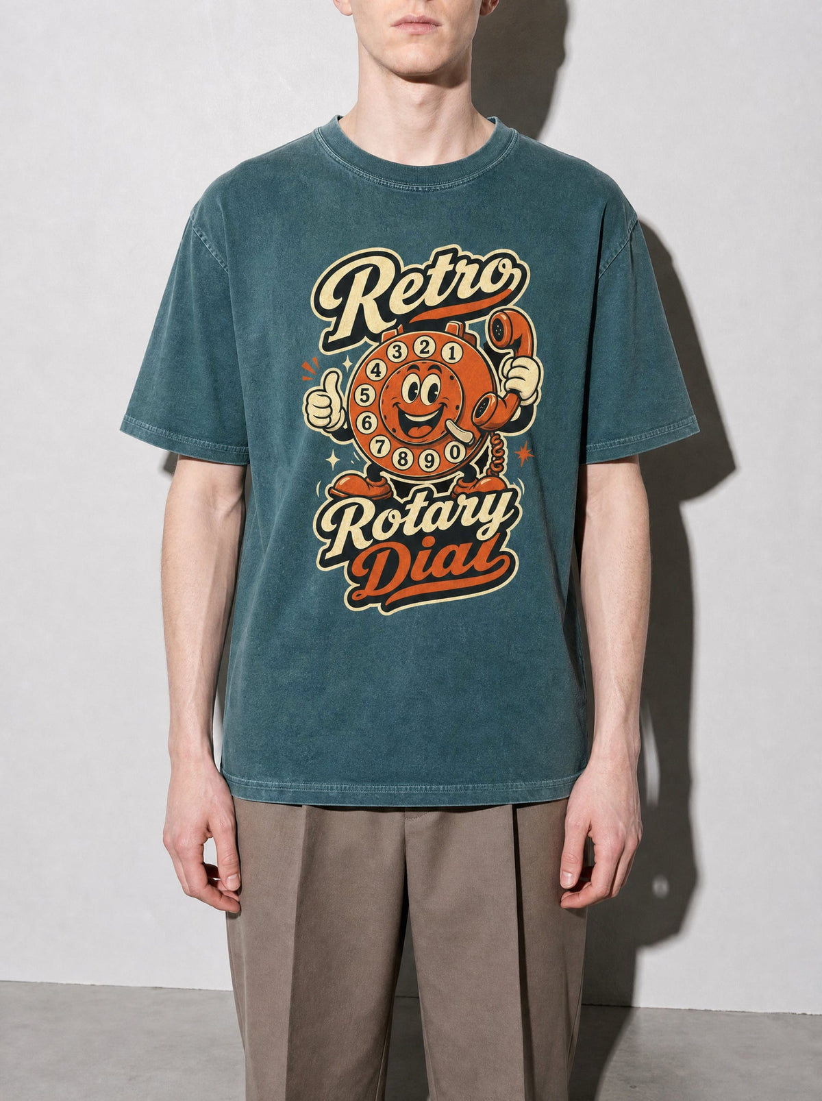 Retro Rotary Dial Premium Shirt - Blue Spruce - on-model zoom
