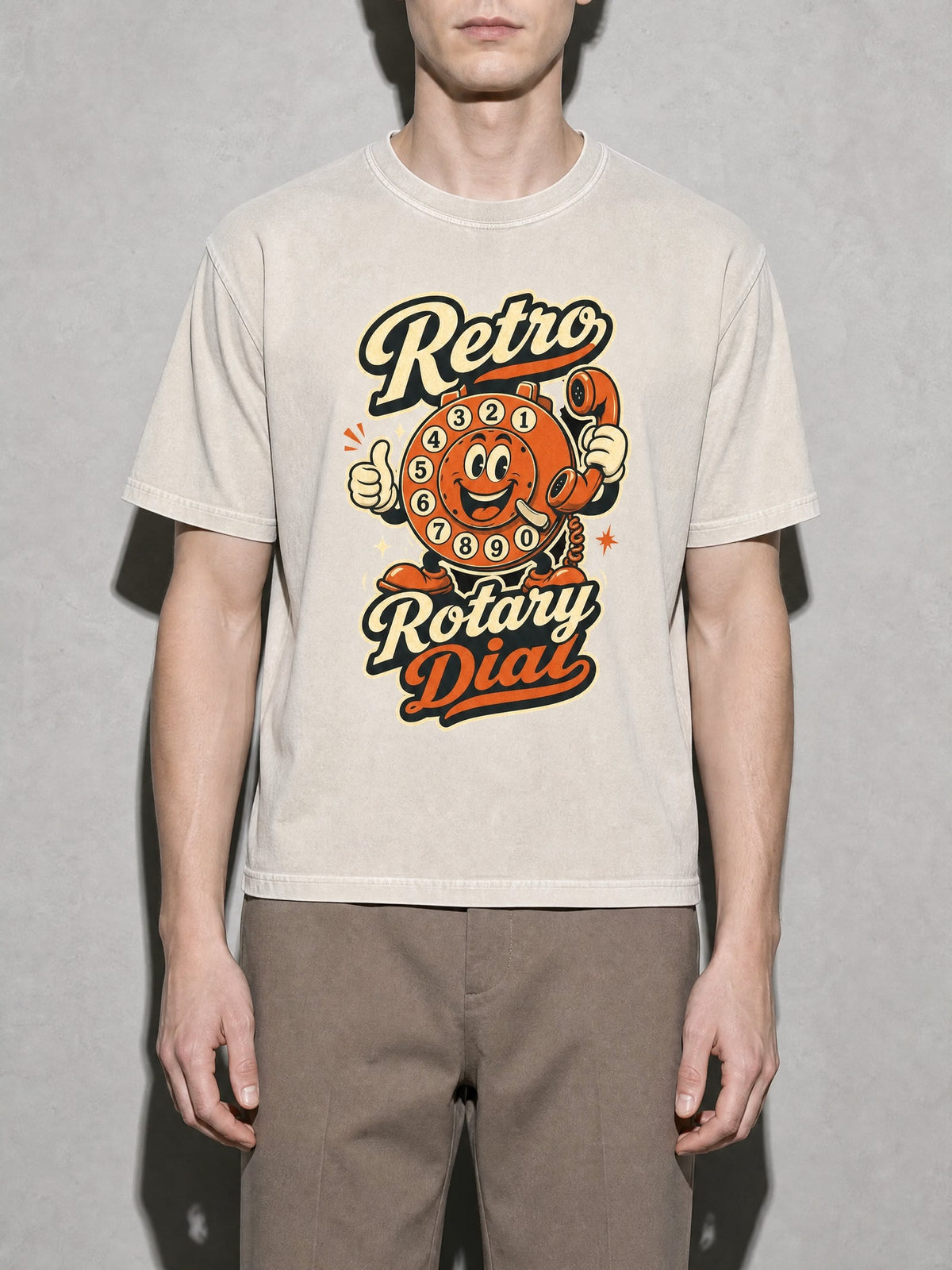 Retro Rotary Dial Premium Shirt - Ivory - on-model zoom