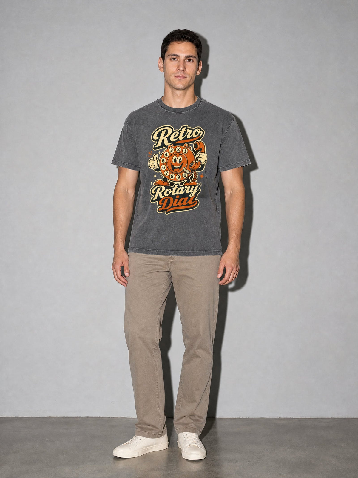 Retro Rotary Dial Premium Shirt - Pepper - on-model full length
