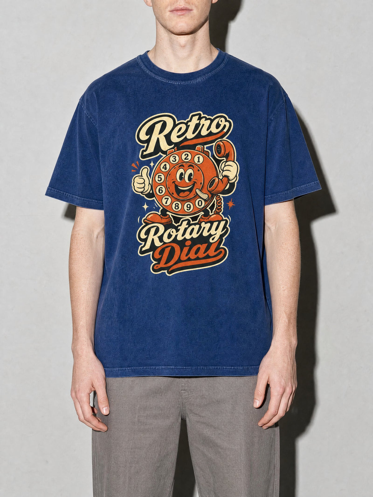 Retro Rotary Dial Premium Shirt - True Navy - on-model zoom