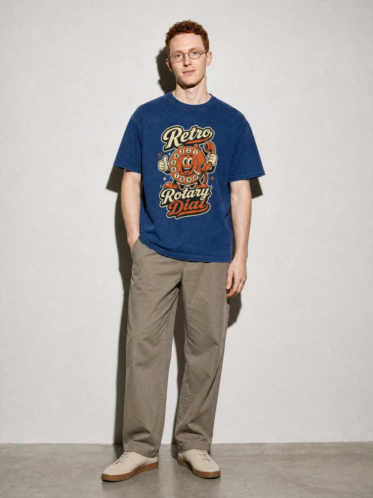 Retro Rotary Dial Premium Shirt - True Navy - on-model full length