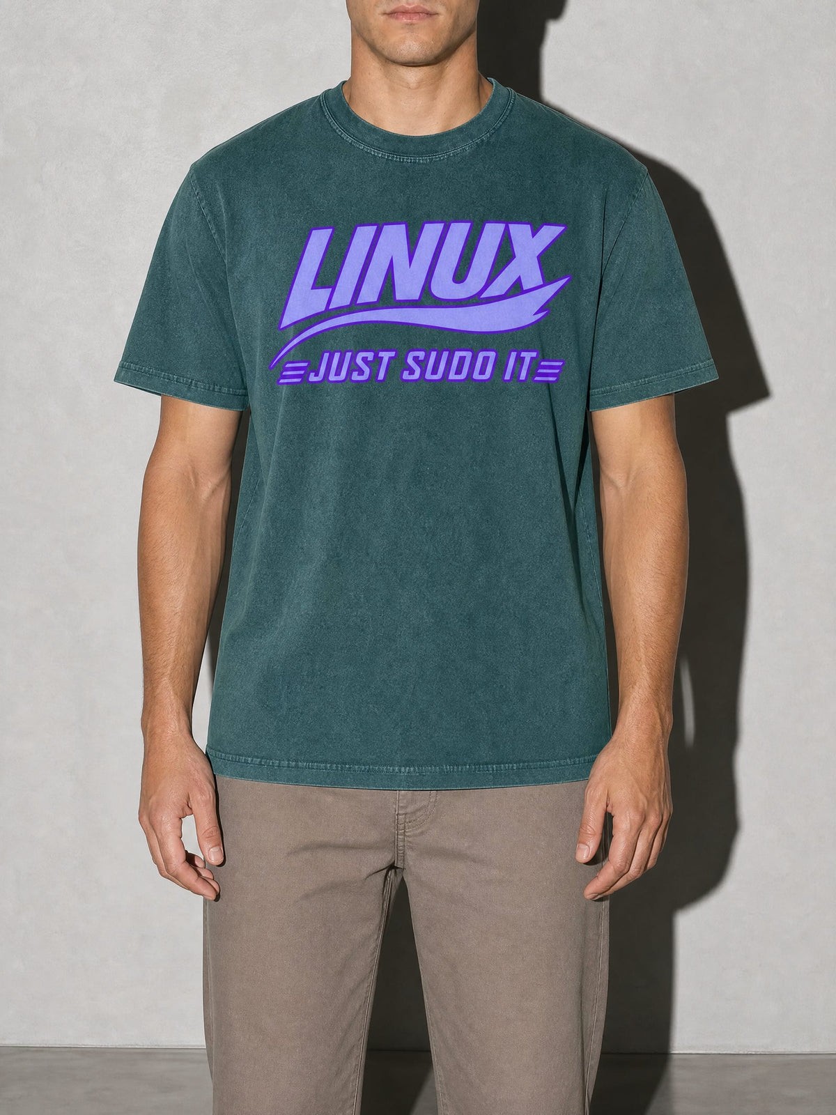 Just Sudo It Premium Shirt - Blue Spruce - on-model zoom