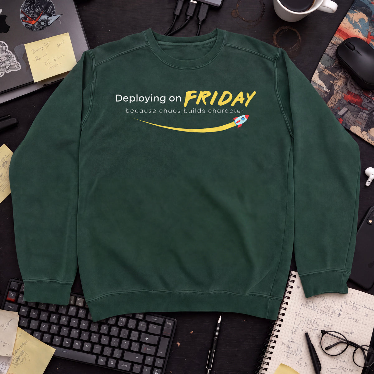 chaos builds character Sweatshirt — Bottle Green