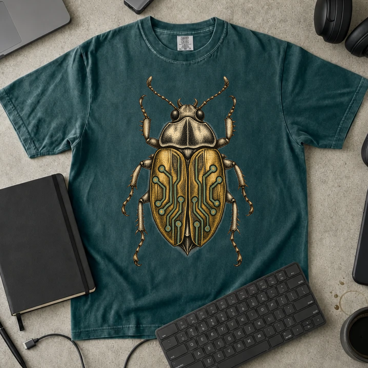 Circuit Bug Shirt — Blue Spruce Comfort Colors 1717 flat lay