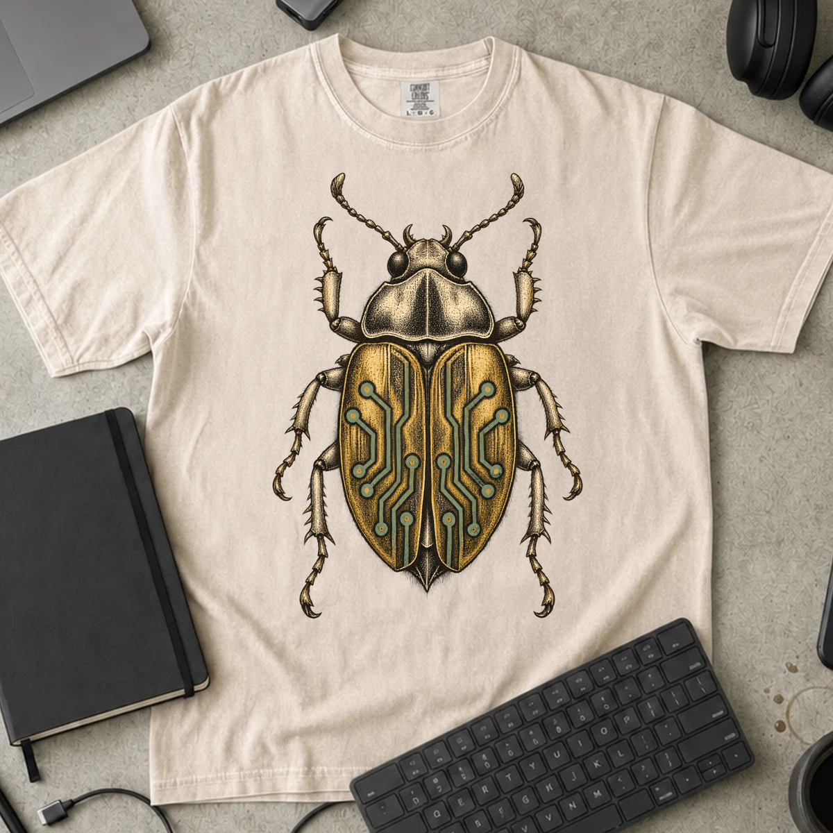 Circuit Bug Shirt — Ivory Comfort Colors 1717 flat lay