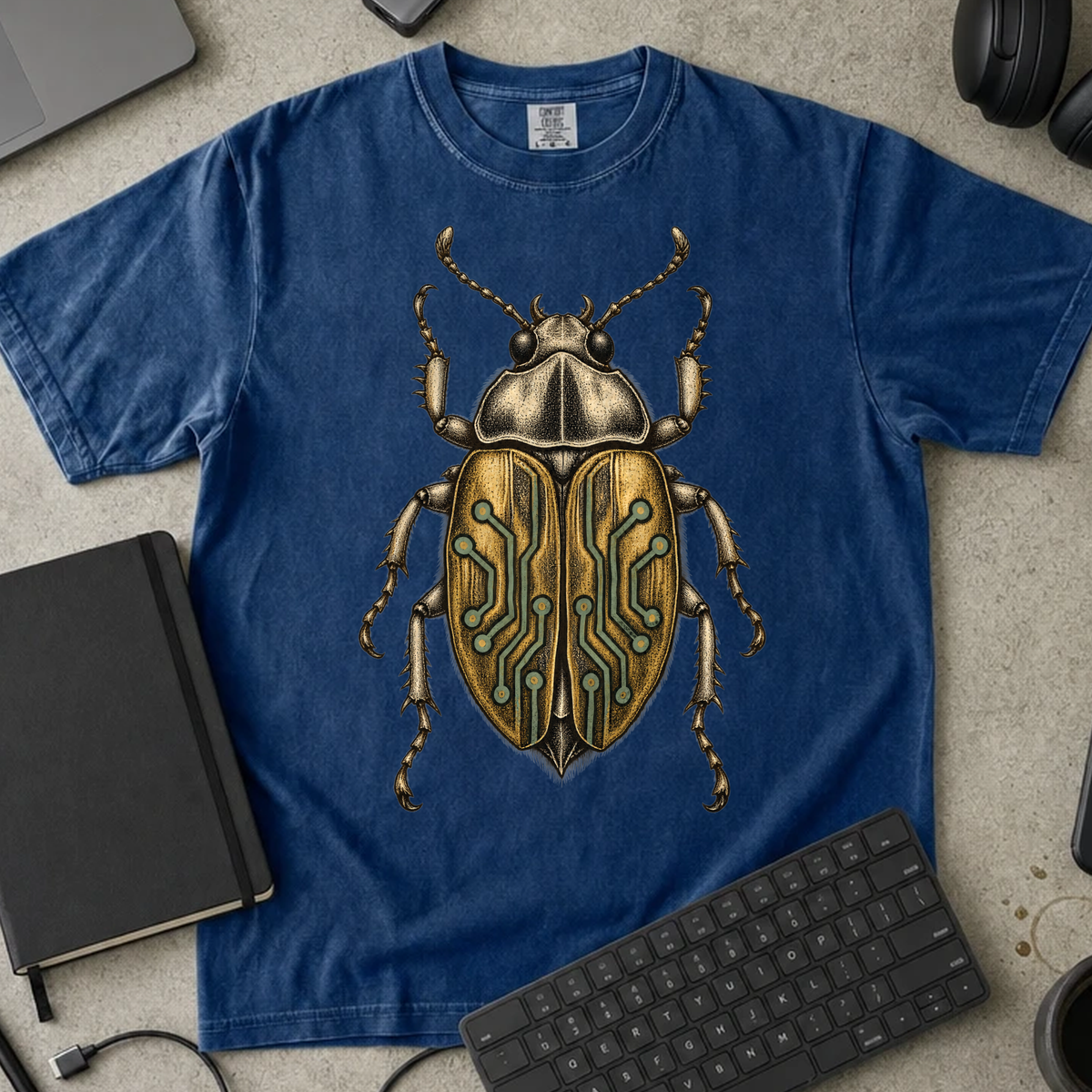 Circuit Bug Shirt — True Navy Comfort Colors 1717 flat lay