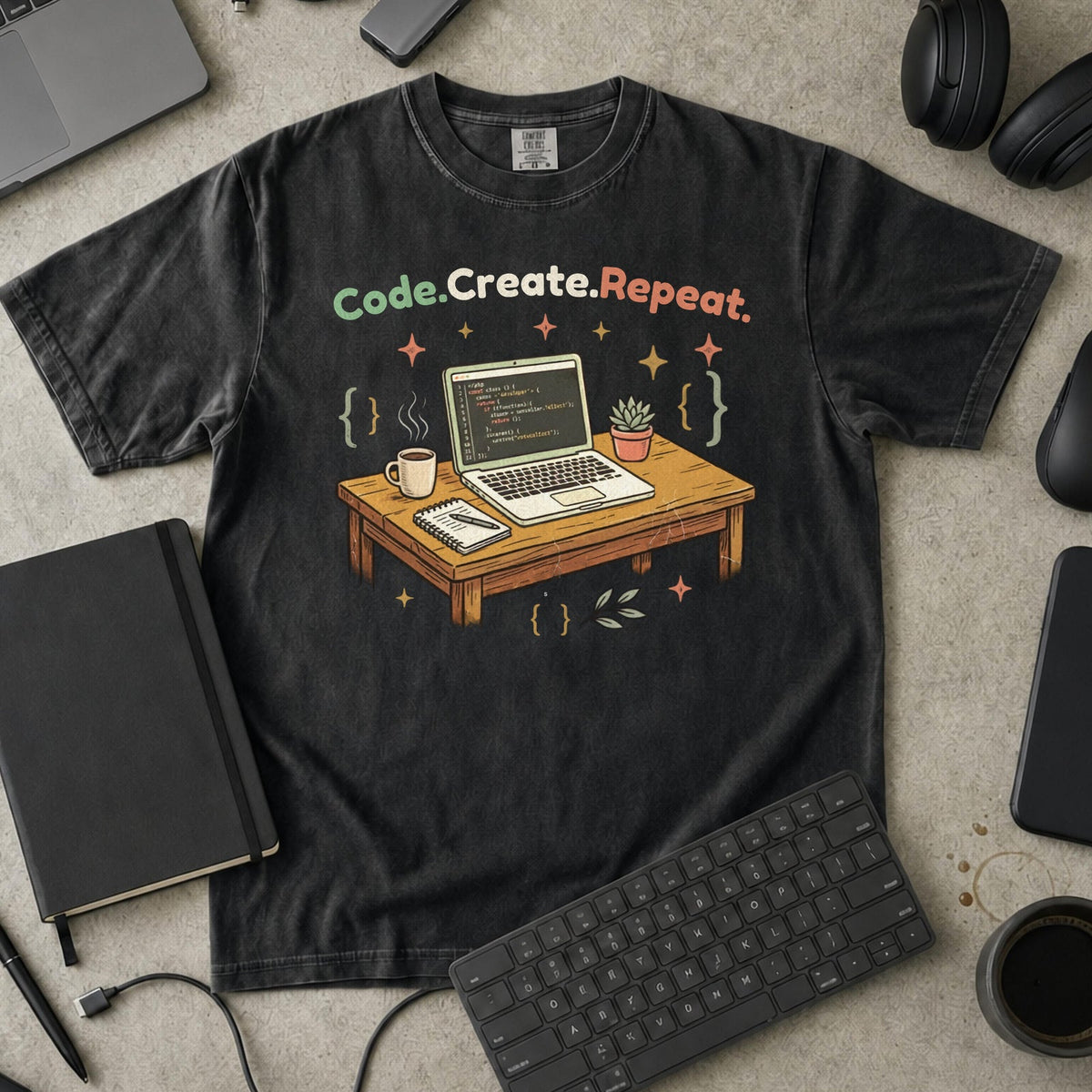 Code Create Repeat Premium Shirt — black Premium Shirt mock-up