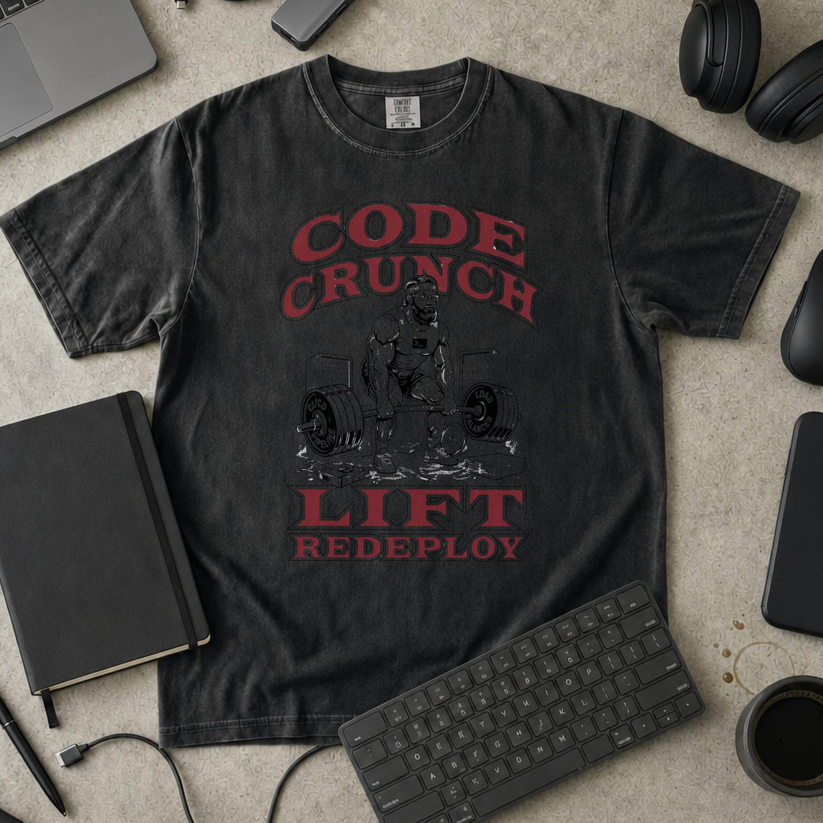Code Crunch Lift Redeploy Premium Shirt — black Premium Shirt mock-up