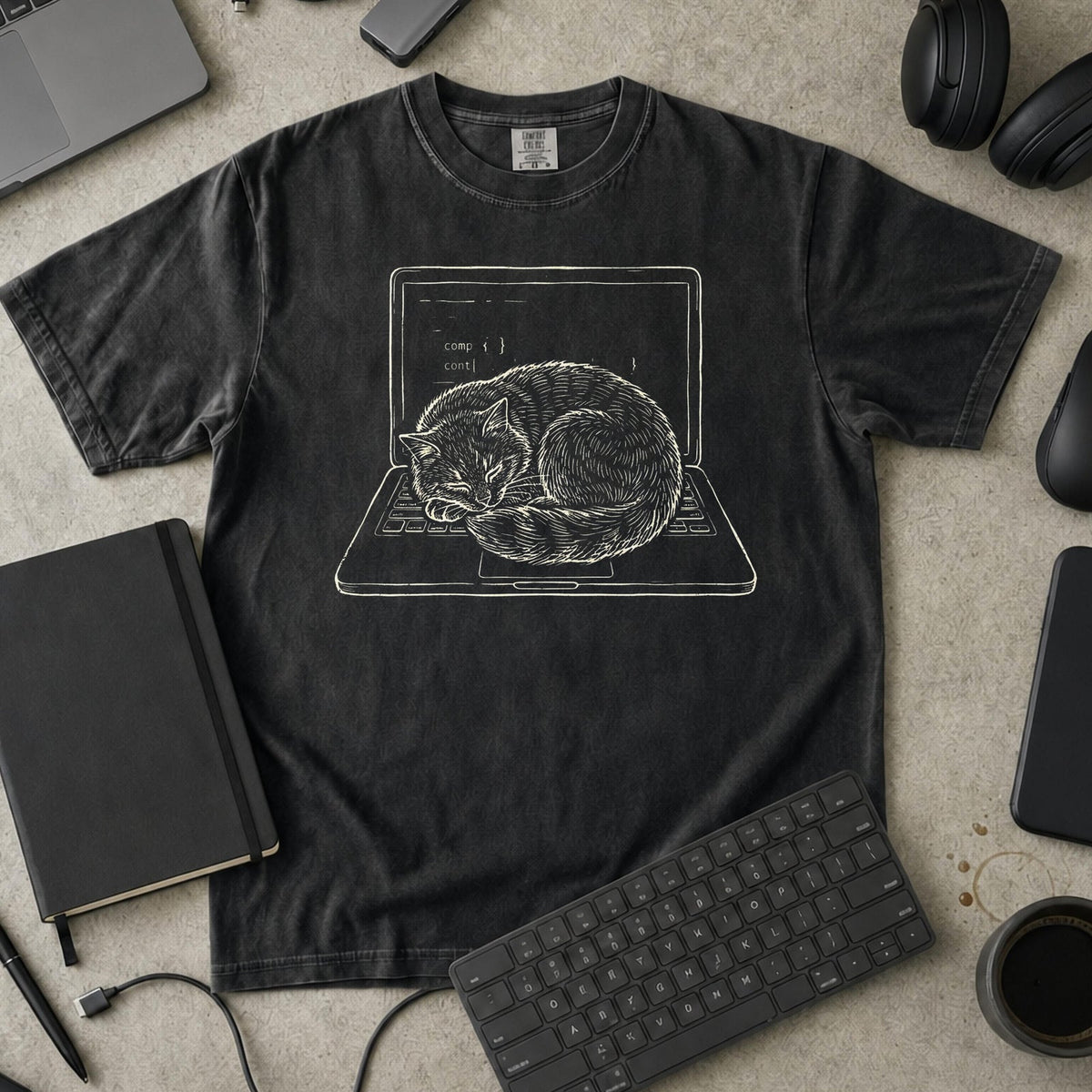 Coding Cat Nap Premium Shirt — black Premium Shirt mock-up