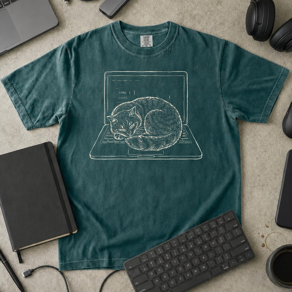 Coding Cat Nap Premium Shirt — blue spruce Premium Shirt mock-up