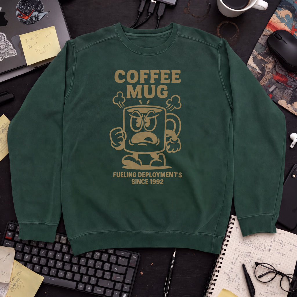 Coffee Mug Fueling Deployment Since 1992 Sweatshirt — Bottle Green