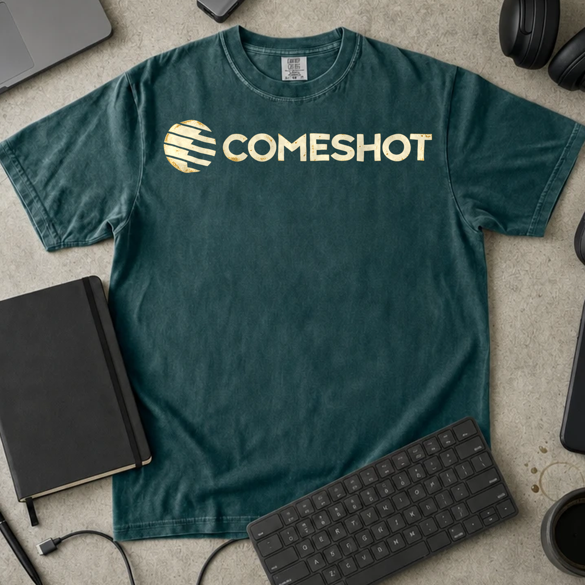 Comeshot Shirt — Blue Spruce Comfort Colors 1717 flat lay