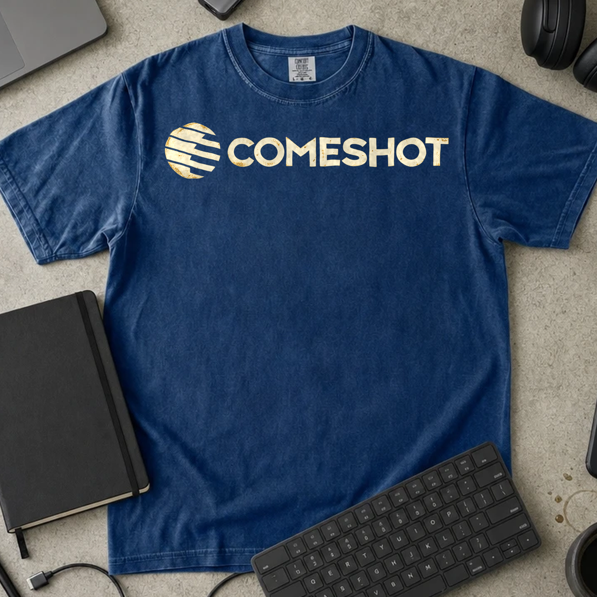 Comeshot Shirt — True Navy Comfort Colors 1717 flat lay