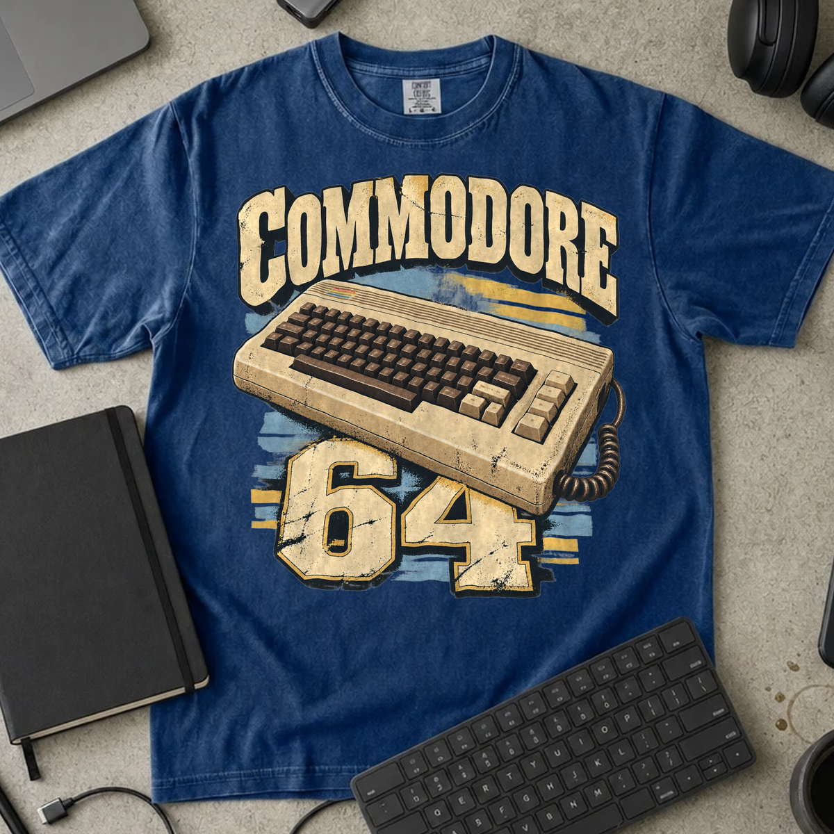 Commodore 64 Shirt — True Navy Comfort Colors 1717 flat lay