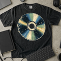 Compact Disc Shirt — Black Comfort Colors 1717 flat lay