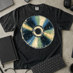 Compact Disc Shirt — Black Comfort Colors 1717 flat lay