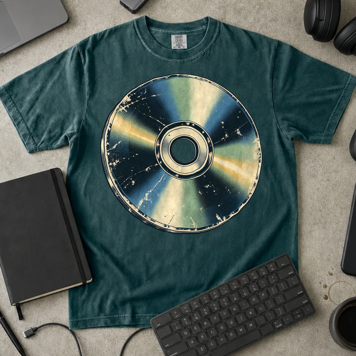 Compact Disc Shirt — Blue Spruce Comfort Colors 1717 flat lay