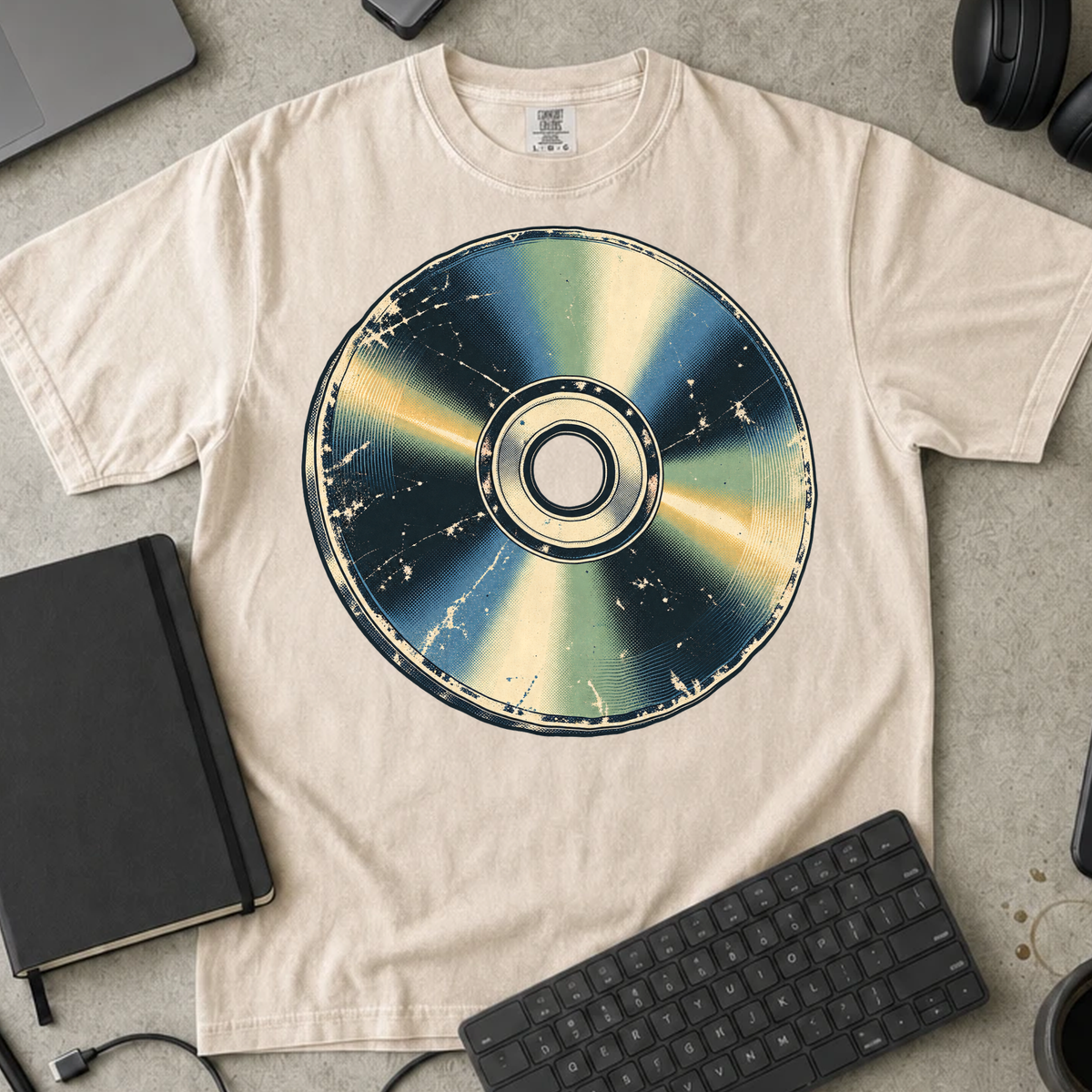 Compact Disc Shirt — Ivory Comfort Colors 1717 flat lay