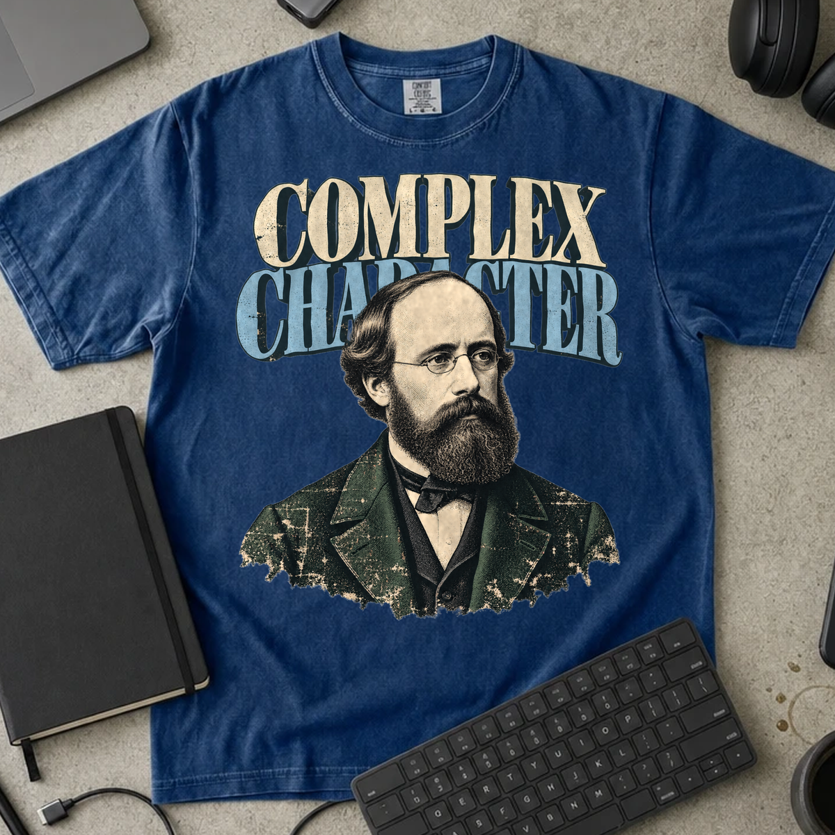 Complex Character Shirt — True Navy Comfort Colors 1717 flat lay