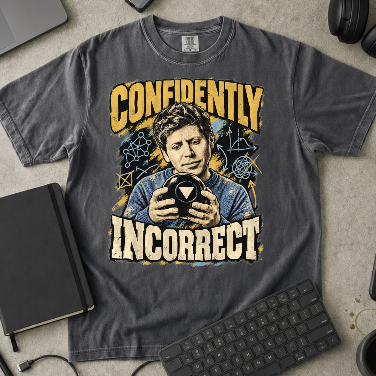 Confidently Incorrect Shirt — Pepper Comfort Colors 1717 flat lay