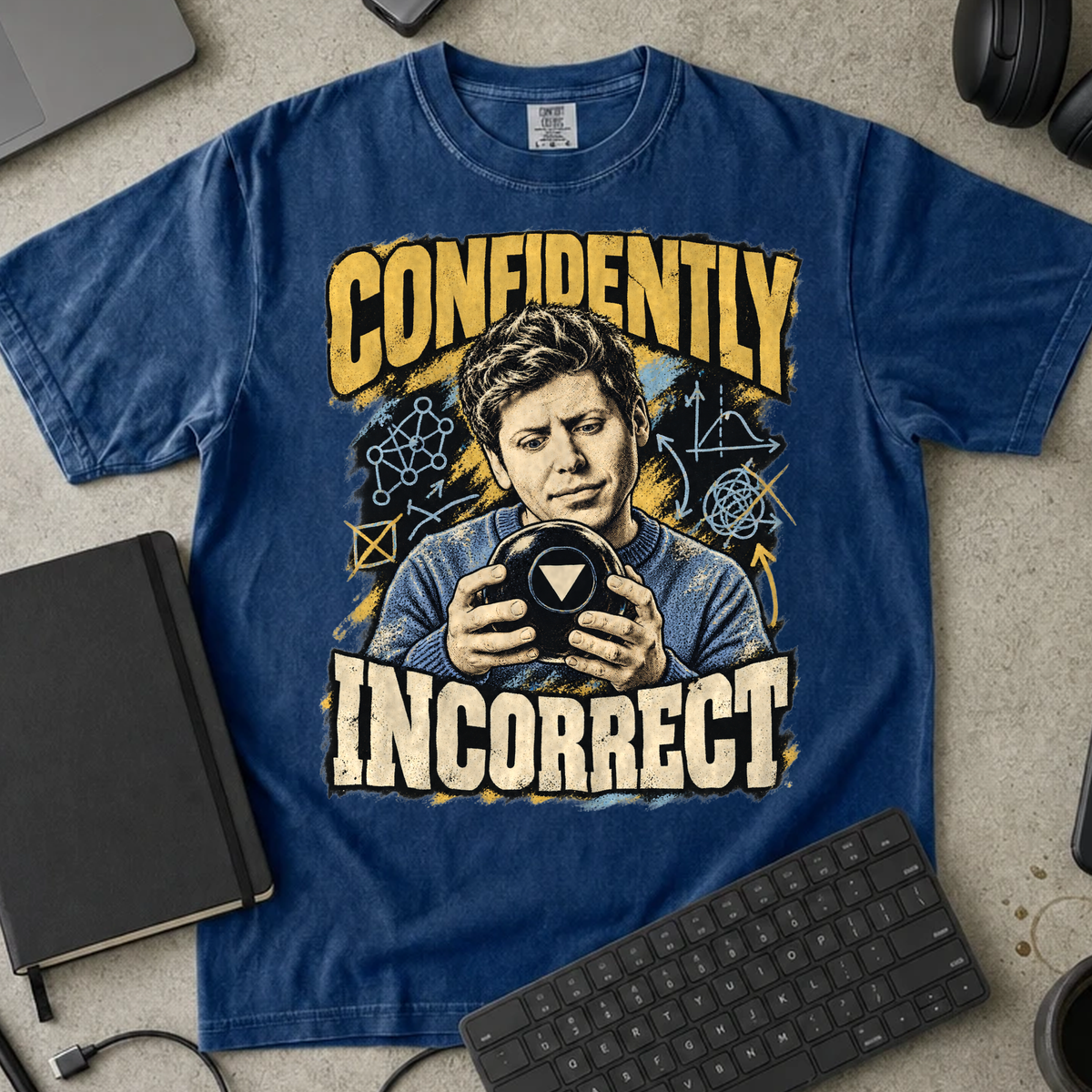 Confidently Incorrect Shirt — True Navy Comfort Colors 1717 flat lay