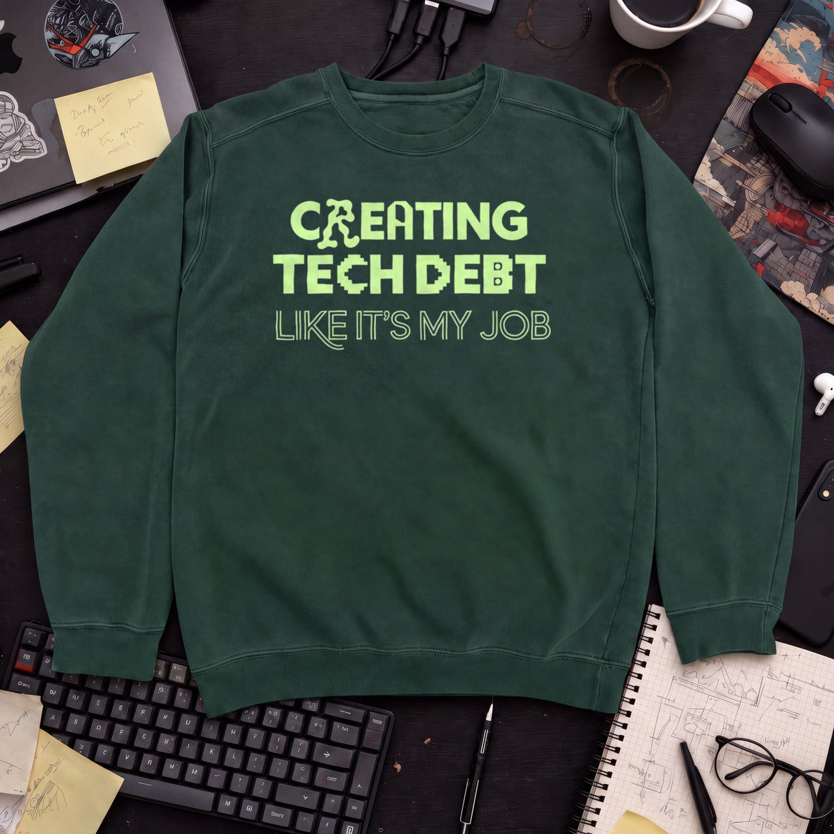 Creating Tech Debt Like It's My Job Sweatshirt — Bottle Green