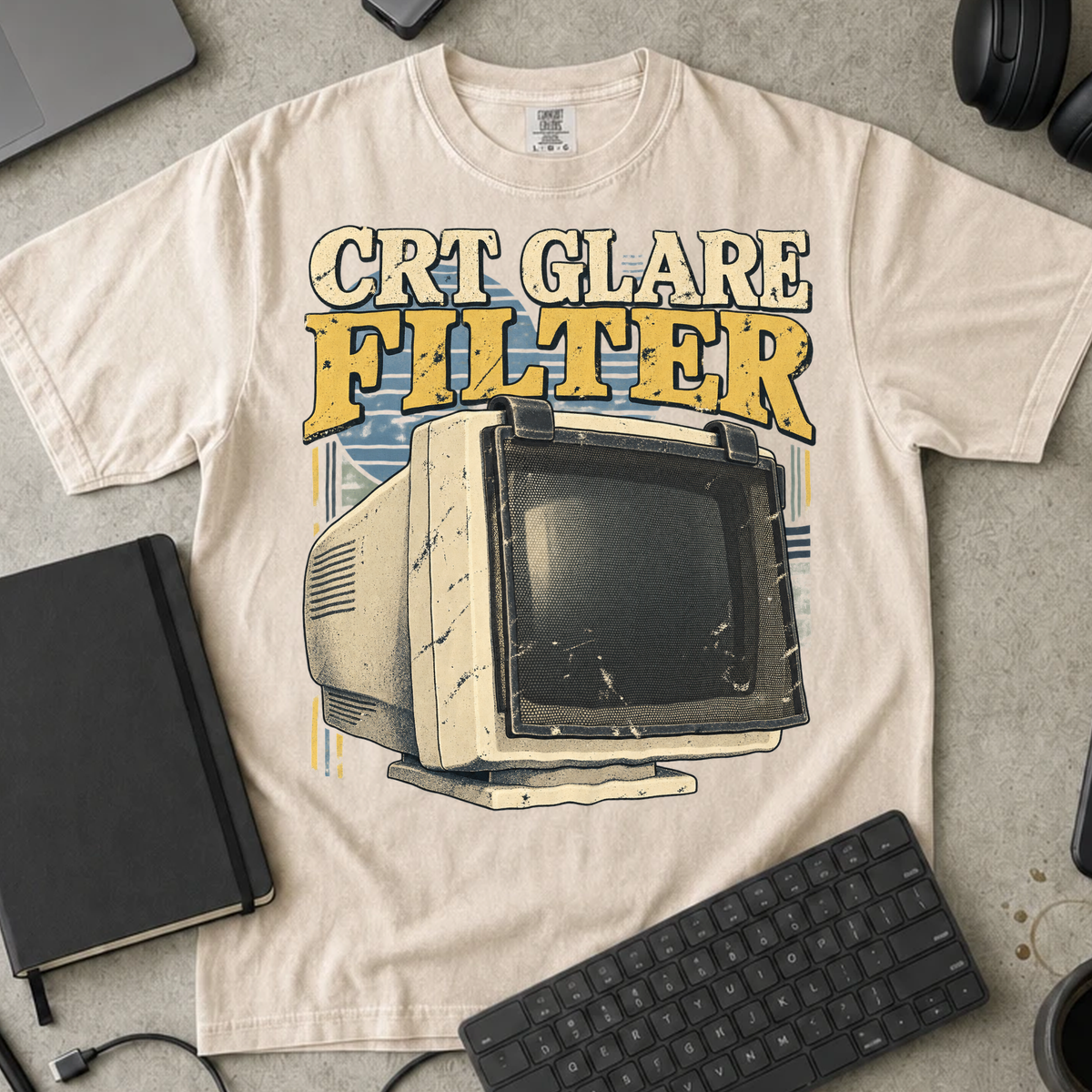 CRT Glare Filter Shirt — Ivory Comfort Colors 1717 flat lay