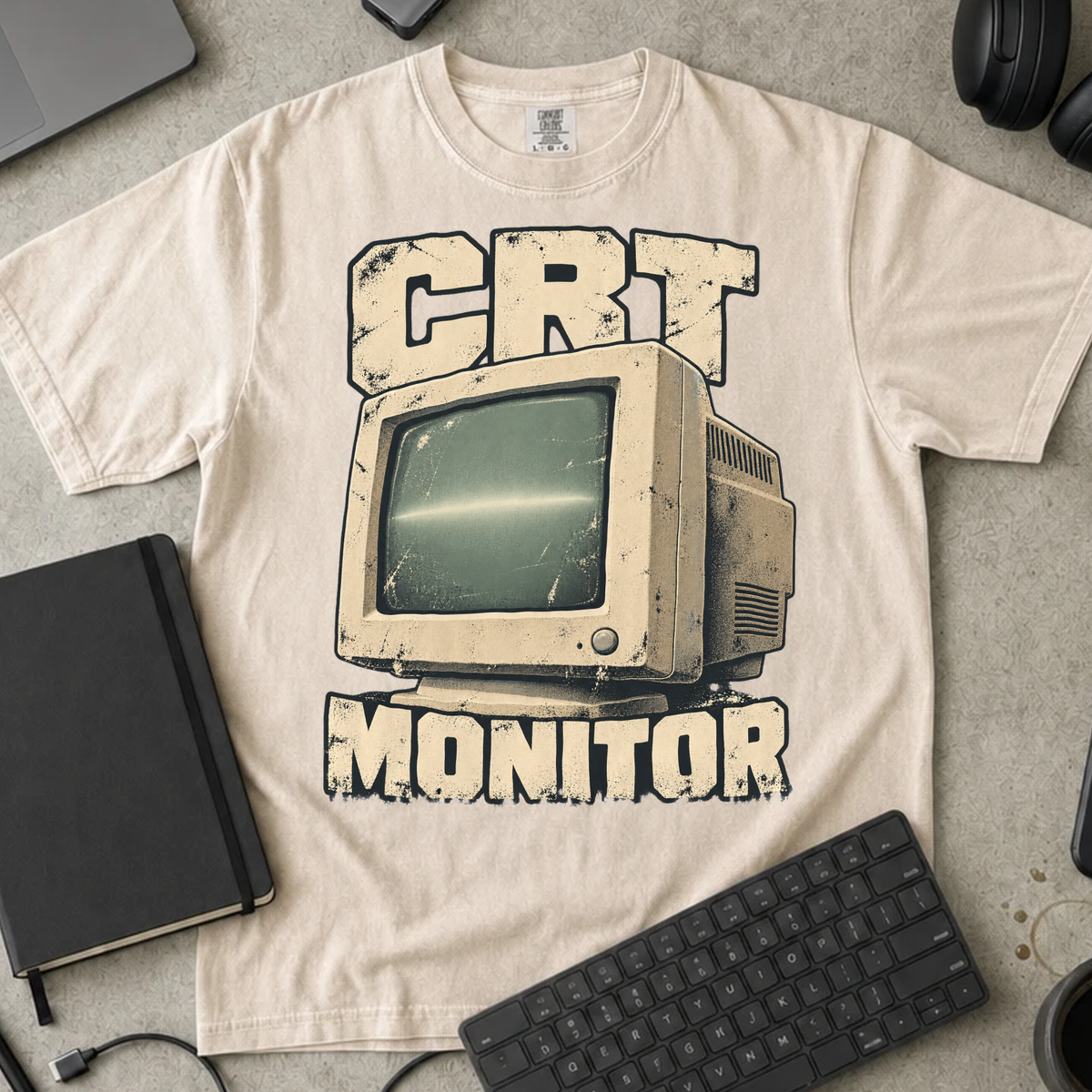 CRT Monitor Shirt — Ivory Comfort Colors 1717 flat lay