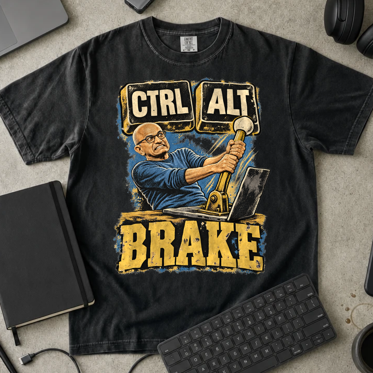 Ctrl Alt Brake Shirt — Black Comfort Colors 1717 flat lay