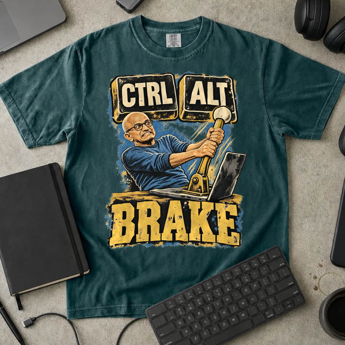 Ctrl Alt Brake Shirt — Blue Spruce Comfort Colors 1717 flat lay