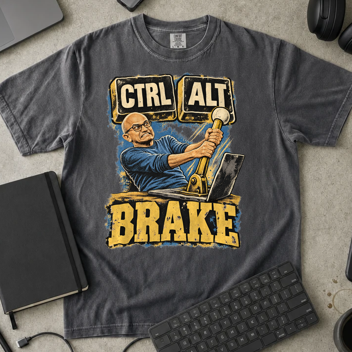 Ctrl Alt Brake Shirt — Pepper Comfort Colors 1717 flat lay