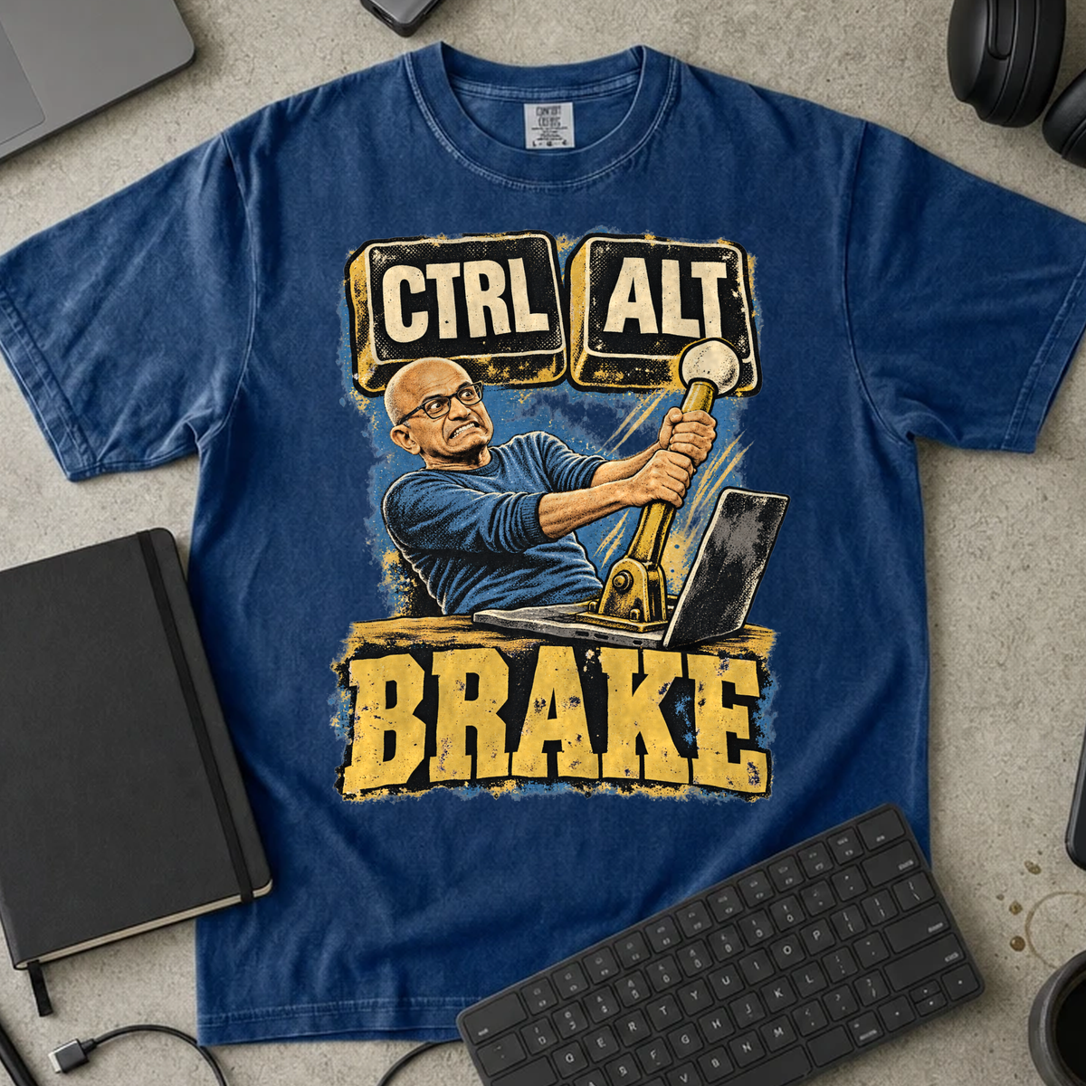 Ctrl Alt Brake Shirt — True Navy Comfort Colors 1717 flat lay