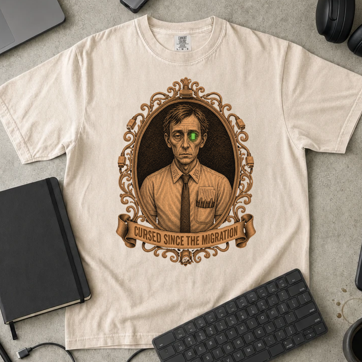 Cursed Since the Migration Shirt — Ivory Comfort Colors 1717 flat lay