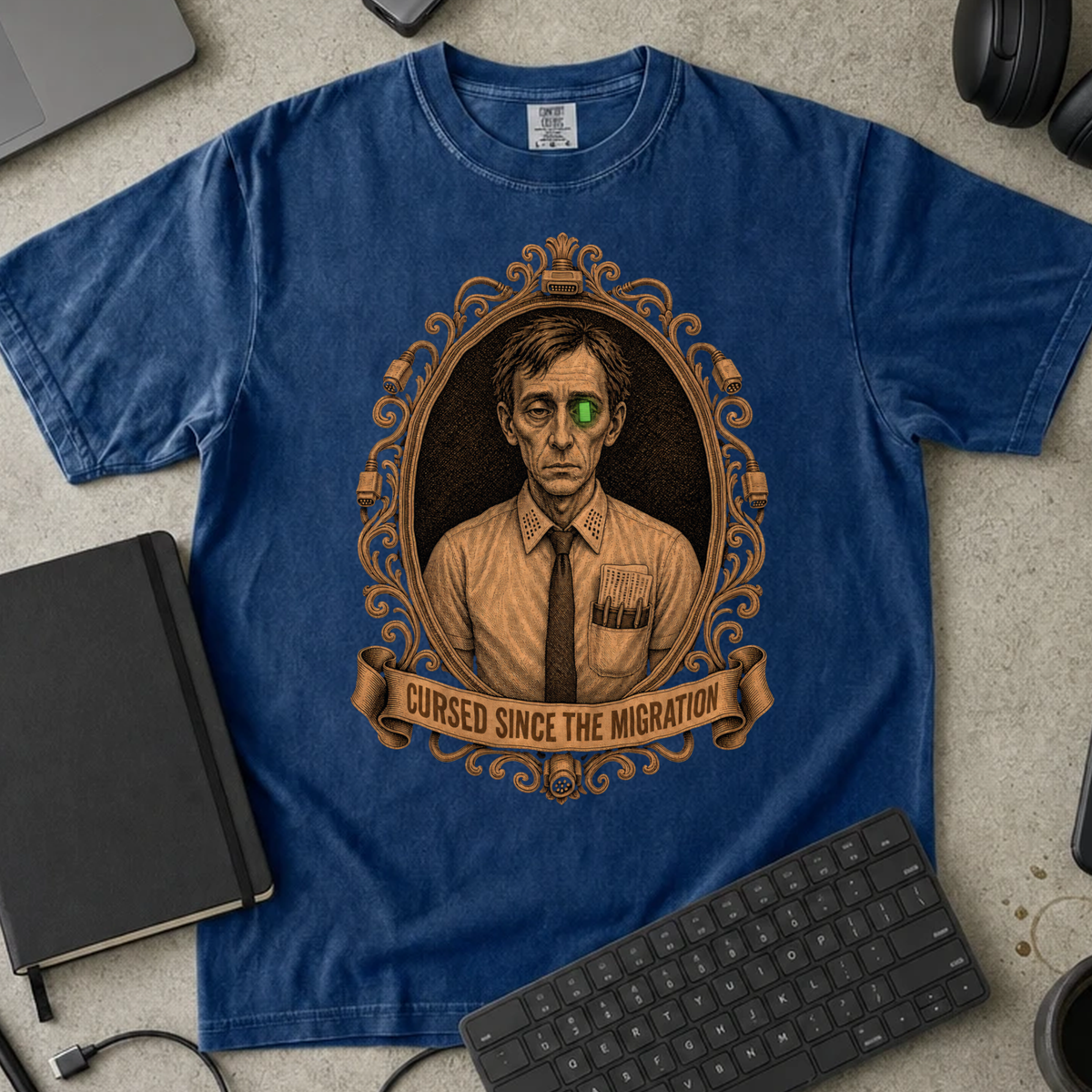 Cursed Since the Migration Shirt — True Navy Comfort Colors 1717 flat lay