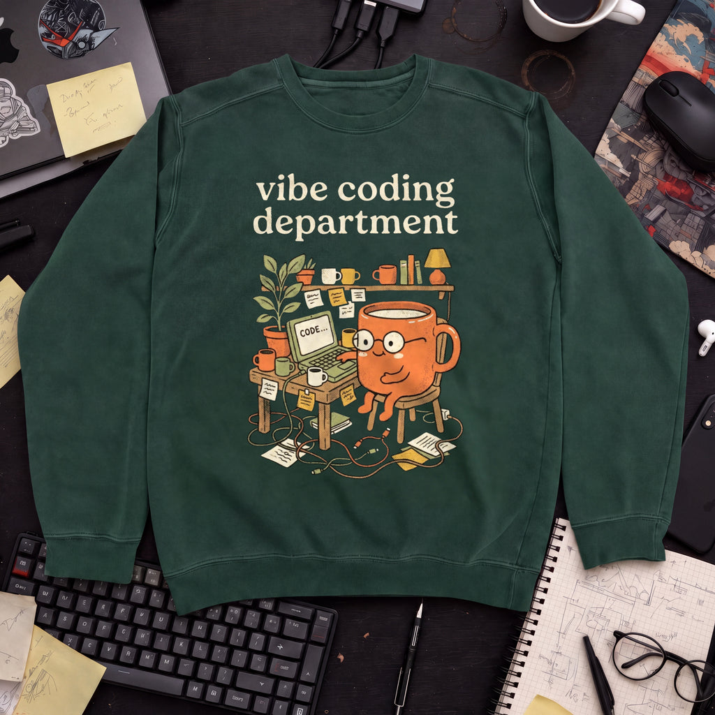 Cute Vibe Coding Department Sweatshirt — Bottle Green