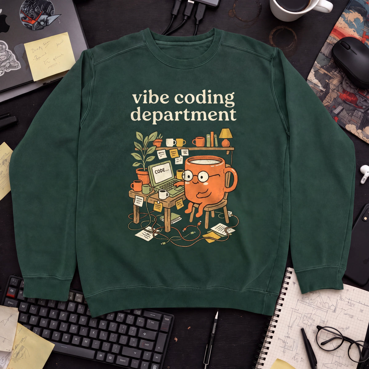 Cute Vibe Coding Department Sweatshirt — Bottle Green