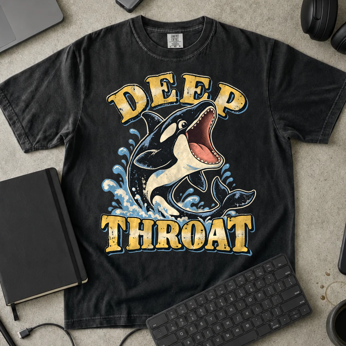 Deep Throat Shirt — Black Comfort Colors 1717 flat lay