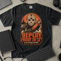 Deploy Friday the 13th Shirt — Black Comfort Colors 1717 flat lay